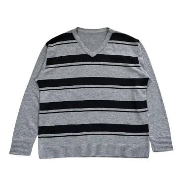 Imagem de Blusa Suéter Tricot Masculina Listrado Tamanho GG