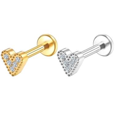 Imagem de Piercing Helix Conch Labret Titânio Pvd Coração Zircônias 1,2x8mm (Dourado)