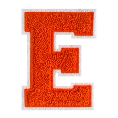 Imagem de Remendos de letras de chenille de 11,4 cm laranja ferro em letras para roupas Varsity Letter Patch Letterman Jacket Patches (Laranja-E)
