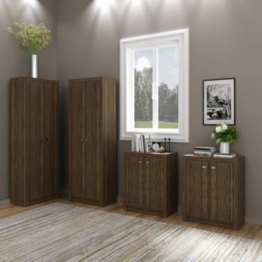 Imagem de Kit 4 Armários Multiuso para Escritório com 2 Armários Baixo e 2 Armários Alto Nogal