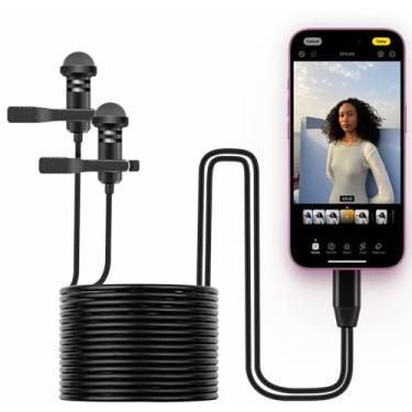 Imagem de Microfone Lavalier duplo compatível com iPhone 17 Pro Max 17 Air 16E 15 Plus, microfone externo Lav USB C de 4 metros para entrevista ou Vlog