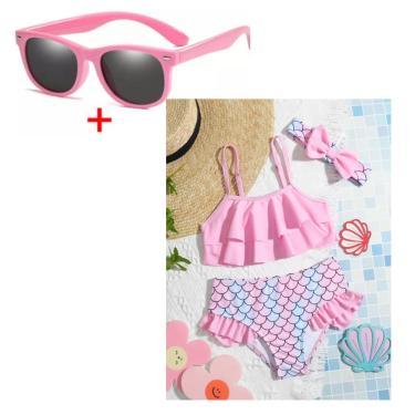 Imagem de Biquíni Infantil Rosa Sereia com Faixa para Cabelo