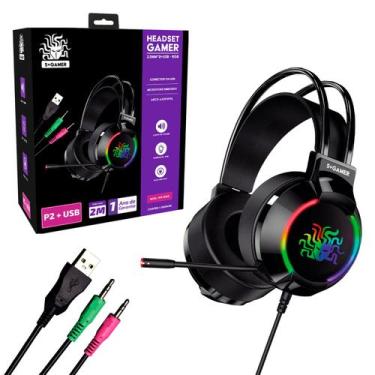 Imagem de Fone Gamer Headset Led Rgb Mic Usb + P2 Ajustável Cabo 2 Metros - 5+, 