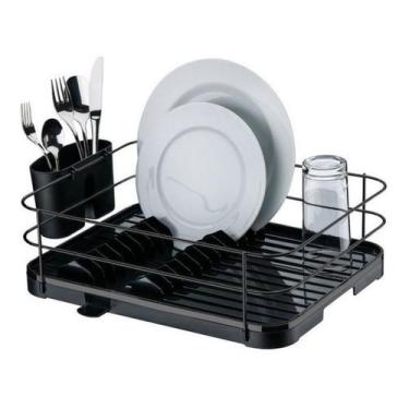 Imagem de Escorredor Louça Pratos Porta Talheres Bandeja Preto Ônix - Future