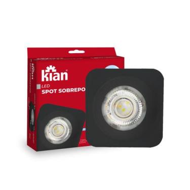 Imagem de Kit 6 Spot LED Sobrepor Quadrado Preto 5W 6000K Branco Frio Bivolt Kia