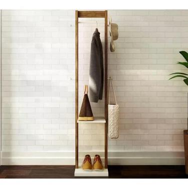 Imagem de Cabideiro Mancebo De Chão Multiuso Az1019 Branco Nogal Branc