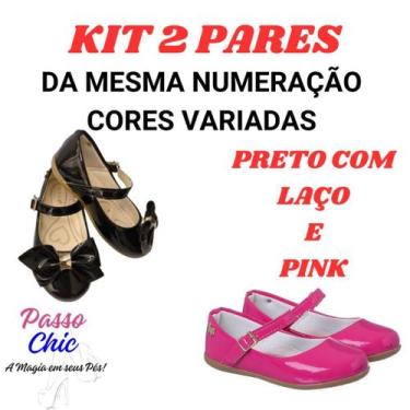 Imagem de Kit 2 Pares Sapatilha Infantil Menina Verniz Lisa E Com Laço Confortáv