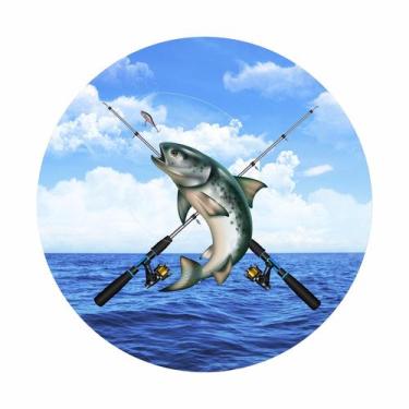 Imagem de Painel de Tecido Sublimado Redondo Pescaria Peixe Vara de Pesca Céu e 