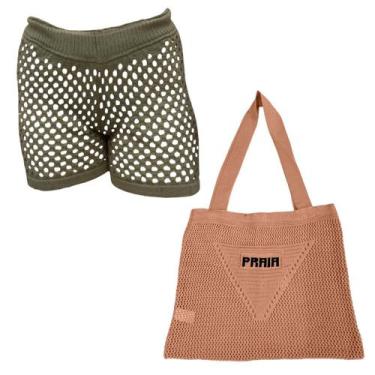 Imagem de Kit Saia ou Short Tricot Feminina com Bolsa Sacola de Praia Crochê - G