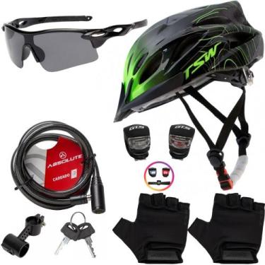 Imagem de Capacete Ciclismo Bike + Cadeado Trava Bicicleta + Pisca + Óculos + Pa