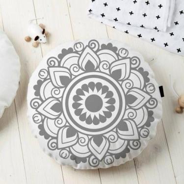 Imagem de Almofada Redonda Estampada Mandala 45x45cm Obery Cinza - FASTLAR