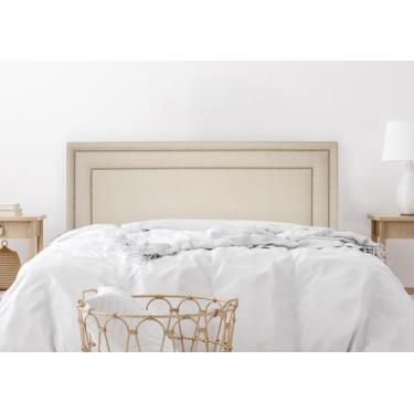 Imagem de Cabeceira Casal Reta Luxo Dupla 140x60 Suede Off White - Tachas Prata 