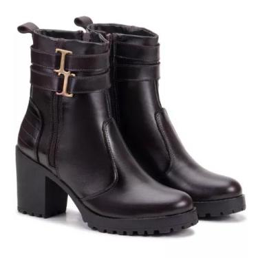 Imagem de Bota MIla Flor Feminina de Couro Legítimo Cano Curto 1426-01, Cafe, 35