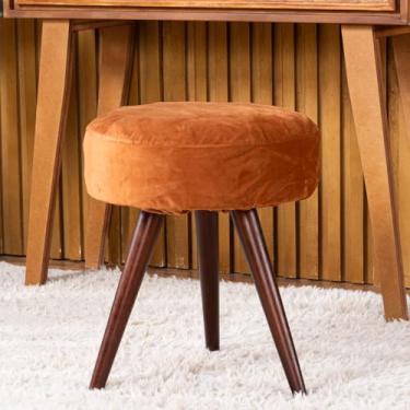 Imagem de Capa de Puff Redondo Pequeno Avulsa Lisa Ajustável com Elástico - Tecido Veludo Suede Decoração Banquinho Luxo Para Sala Quarto Pufe Banco Protetor Banqueta Centro (Terracota)