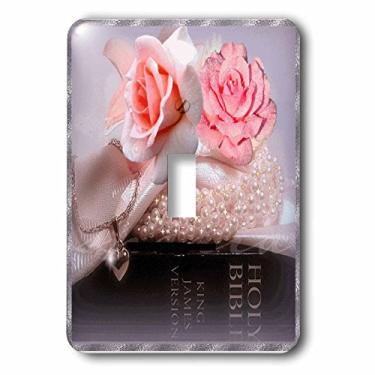 Imagem de 3dRose Interruptor de alternância de arte gráfica linda salmão com rosas coloridas e a Bíblia Sagrada Lsp_52223_1