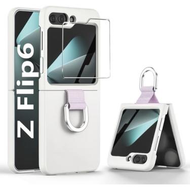 Imagem de Astter Capa para Z Flip 6 com anel, capa para Samsung Galaxy Z Flip 6 com protetor de tela, ultrafina, à prova de choque, capa rígida de policarbonato para Flip Z6 5G 2024-(branca)