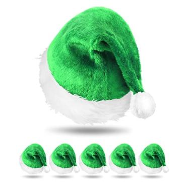 Imagem de BBTO 6 chapéus de Papai Noel de pelúcia de veludo, chapéu de Natal grosso de pelúcia com forro confortável para adultos, Verde, approx. 44 x 31.5 cm/ 17.32 x 12.4 inches