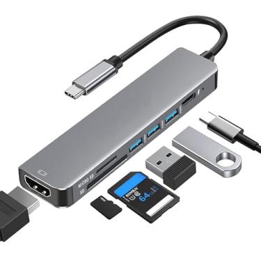 Imagem de Hub USB tipo C 7 em 1 para Mac, adaptador multiportas USB C para HDMI 4K com 1 HDMI 3 USB3.0 1TF e 1 cartão SD 1 porta PD, divisor USB USB-C para dispositivos MacBook Pro/Air, laptop, PC, tablet, iPad