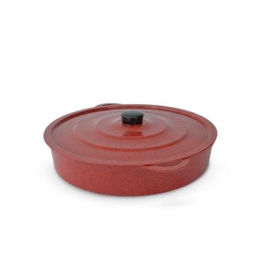 Imagem de Paejeira Paellera Fundida Alumínio Batido Grosso Com Tampa 30cm - Vermelho