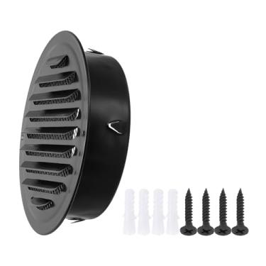 Imagem de PATIKIL Tampa de saída de ar redonda de 16 cm, aço inoxidável com venezianas de entrada de parede, tela de grade para dutos de malha, ventilação com parafusos para ventilação, preto