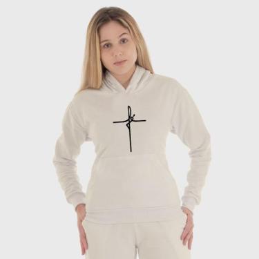 Imagem de Moletom Canguru Feminino Fé com Capuz e Bolso - Benellys, P, Off white