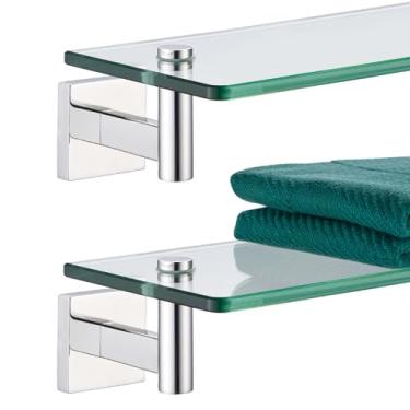 Imagem de KOKOSIRI Prateleiras de banheiro prateleira de vidro flutuante montada na parede de aço inoxidável polido 50 cm para armazenamento / decoração de quarto, pacote com 2 B1105CH-L20-P2