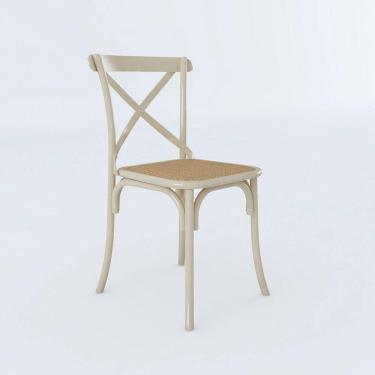 Imagem de Cadeira Jantar Cross Katrina Off White Assento Corano Bege Aço Branco