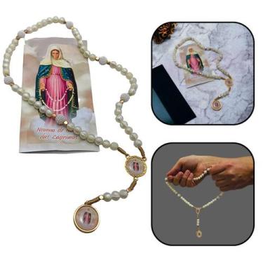 Imagem de Terço Craquelado Nossa Senhora das Lágrimas com Folheto Novena de Oraç