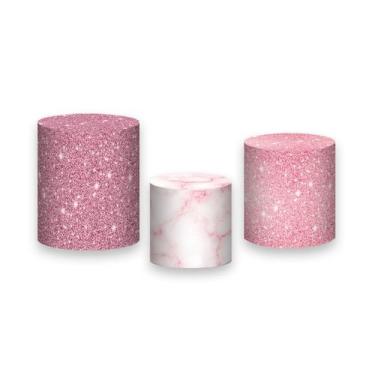 Imagem de Trio De Capa Cilindro - Efeito Mármore e Glitter Rosa 026 - Via Cores