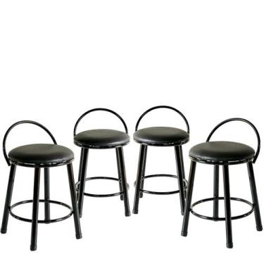 Imagem de Kit 4 Banquetas Elo Baixa com Assento Estofado para Bar, Balcão, Banca