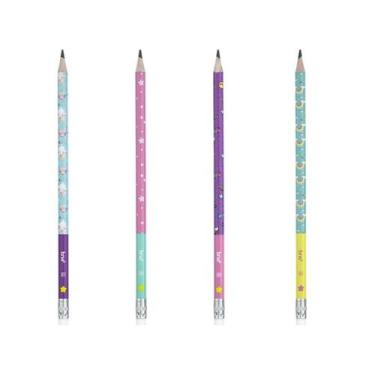 Imagem de Kit 04 Lápis de Escrever HB Magic Preto Estampado Decorado Unicórnio B