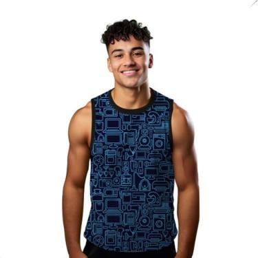 Imagem de Camiseta Regata Verão Estilo Moda Praia Neon Tecnologia Azul Computado