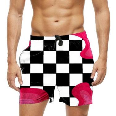Imagem de Short Praia Shorts Banho Bermuda Verão Xadrez Tinta Rosa 1036 - SMOKE,