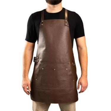 Imagem de Avental Churrasqueiro Couro Legítimo Gourmet Marrom Cafe - CARMISINI
