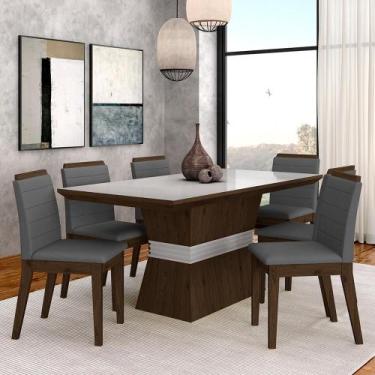 Imagem de Conjunto Mesa De Jantar 6 Cadeiras Nairóbi Imbuia/off Whi/cinza - Móve