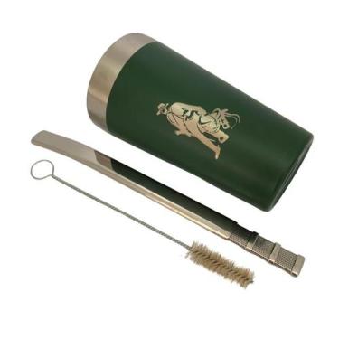 Imagem de Kit tereré copo cuia térmico parede dupla de inox 500ml verde + bomba 