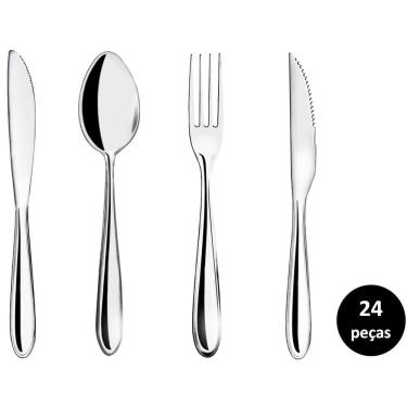 Imagem de Jogo Talhares Inox Lagoa 24 Peças Garfo, Colher, Faca Mesa e Churrasco Prime - Yazi