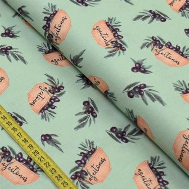 Imagem de Tecido Estampado para Patchwork - Gourmet : Azeitona Fundo Verde (0,50