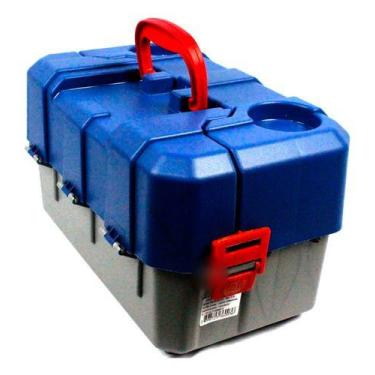 Imagem de Maleta Organizadora 3 Bandejas Articuladas Corpo Cinza Tampa Azul - Hi