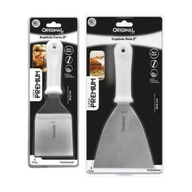 Imagem de Kit 2 Espátulas Inox Lanche Reta E Curva Chapeiro E Cozinha - JJB Util