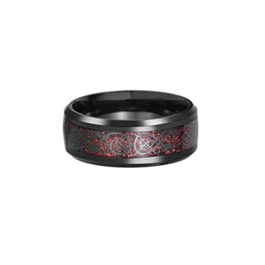 Imagem de HIJONES Anel giratório unissex de fibra de carboneto celta com dragão giratório de aço inoxidável, Metal, Metal