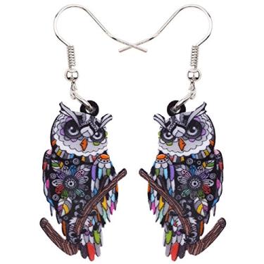 Imagem de Brincos Sweet Dangle OWL arte acrílica pássaro gota para meninas mulheres crianças ambos os lados padrão por Bonsny Jewelry, Acrílico