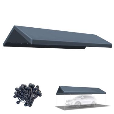 Imagem de BenefitUSA Dossel de cor Muliti atualizado SOMENTE 10'x20' Dossel de substituição para garagem exterior tenda garagem cobertura de abrigo de lona com elásticos esféricos (cinza)