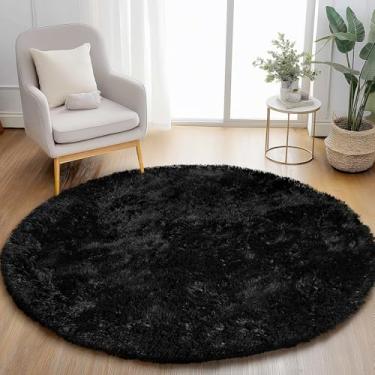 Imagem de Puremy Tapete redondo preto para quarto, 15 x 15 cm, tapete circular macio para quarto de criança, tapete circular macio para berçário, sala de estar, tapete antiderrapante para decoração de casa para