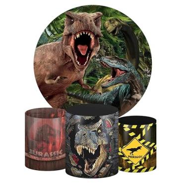 Imagem de Kit Decoração Festa de Aniversário Master Painel Redondo 1,50 + Trio de Capas de Cilindro Dinossauros