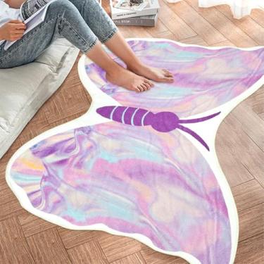 Imagem de Lacomfy Tapete borboleta infantil para quarto de meninas, cores pastel, tapete de brinquedo de berçário de borboleta, para quarto de crianças, tapete colorido para sala de jogos, tapete ultramacio