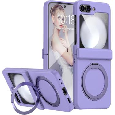 Imagem de Webwell Capa magnética para Samsung Galaxy Z Flip 6 com proteção de dobradiça, 1 peça de película interna de poliuretano macio, suporte de anel para Galaxy Z Flip 6, protetor de tela frontal embutido