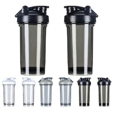 Imagem de KOALEIU Garrafas coqueteleiras personalizadas para misturas de proteínas, garrafa coqueteleira personalizada com texto de logotipo de foto, copo de água portátil fitness com alça, preto puro