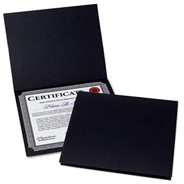 Imagem de Pastas de certificado pretas lisas - Pacote com 50, capa de linho 36 kg. Estoque, cantos dobrados, recortados, para escritório, prêmios de negócios, graduação, titular de diploma escolar, 24 x 30 cm