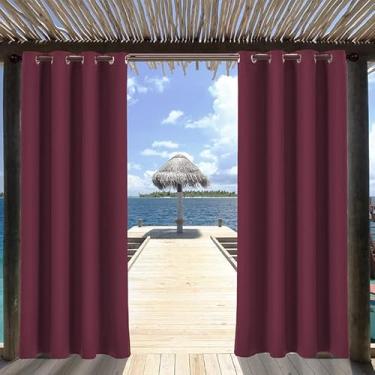 Imagem de Cortinas impermeáveis ao ar livre para pátio, cortinas blackout internas/cortinas de privacidade térmica, cortinas pretas para pátio/varandas/pérgola/sala de estar/cortina de porta (vinho, 52 x 108